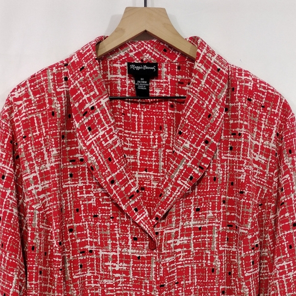 Maggie Barnes Artsy Button Blouse Women's 3X Red Boho Retro Festival Casual - Picture 2 of 8